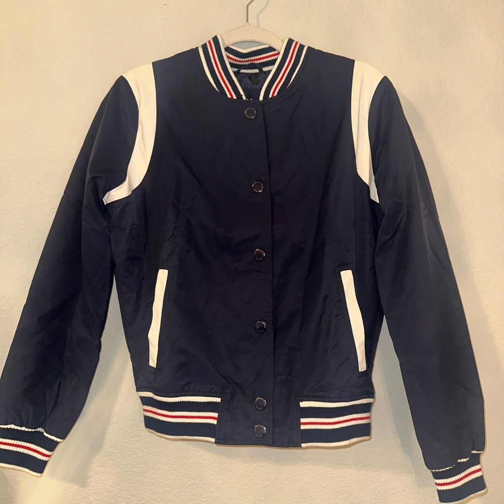 American Eagle Outfitters Navy, White And Red Bomber Jacket Size Small NWT